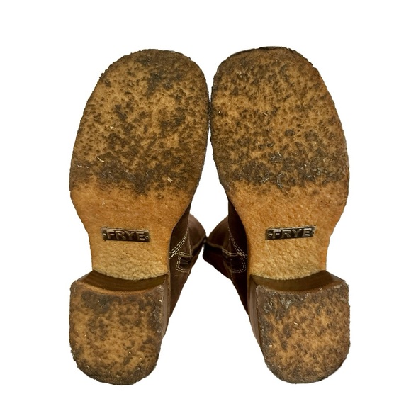 SOLD FRYE Vintage Rebel Zip Platform Chunky Square Toe Tall Brown Leather Boots - Picture 5 of 6